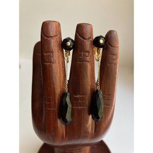 Vintage Black Glass Art Deco 1920s Style Chandelier Classy Dangle Earrings